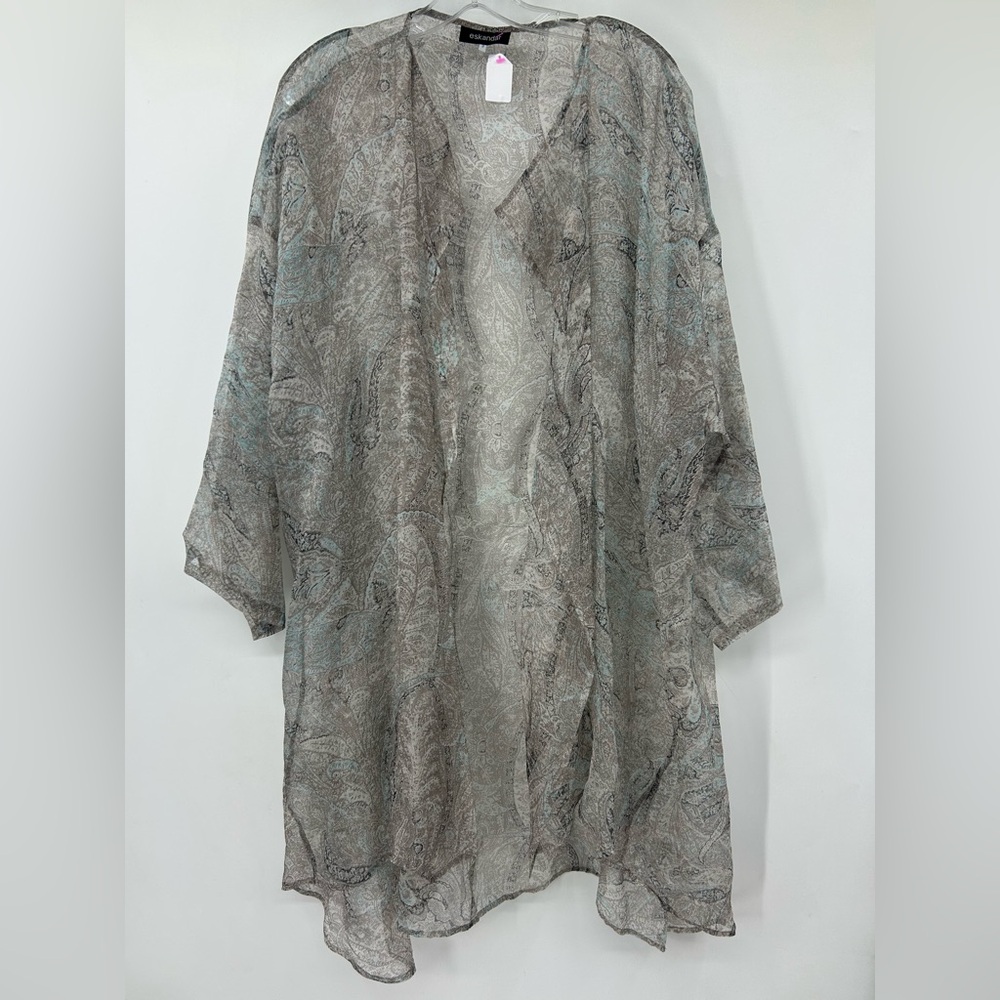 Eskander 100% Silk Sheer Organza Kimono Jacket Green Gray Paisley M/L $1000